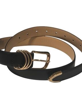 Classic Black Leather Belt with Gold Hardware NEW!